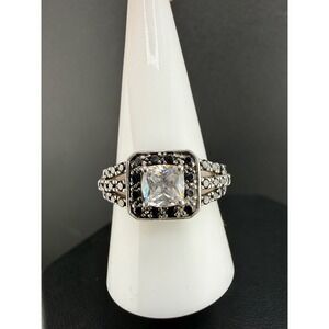 Vintage THL Sterling Silver Samuel Aaron Rhinestone Cocktail Ring Size 10